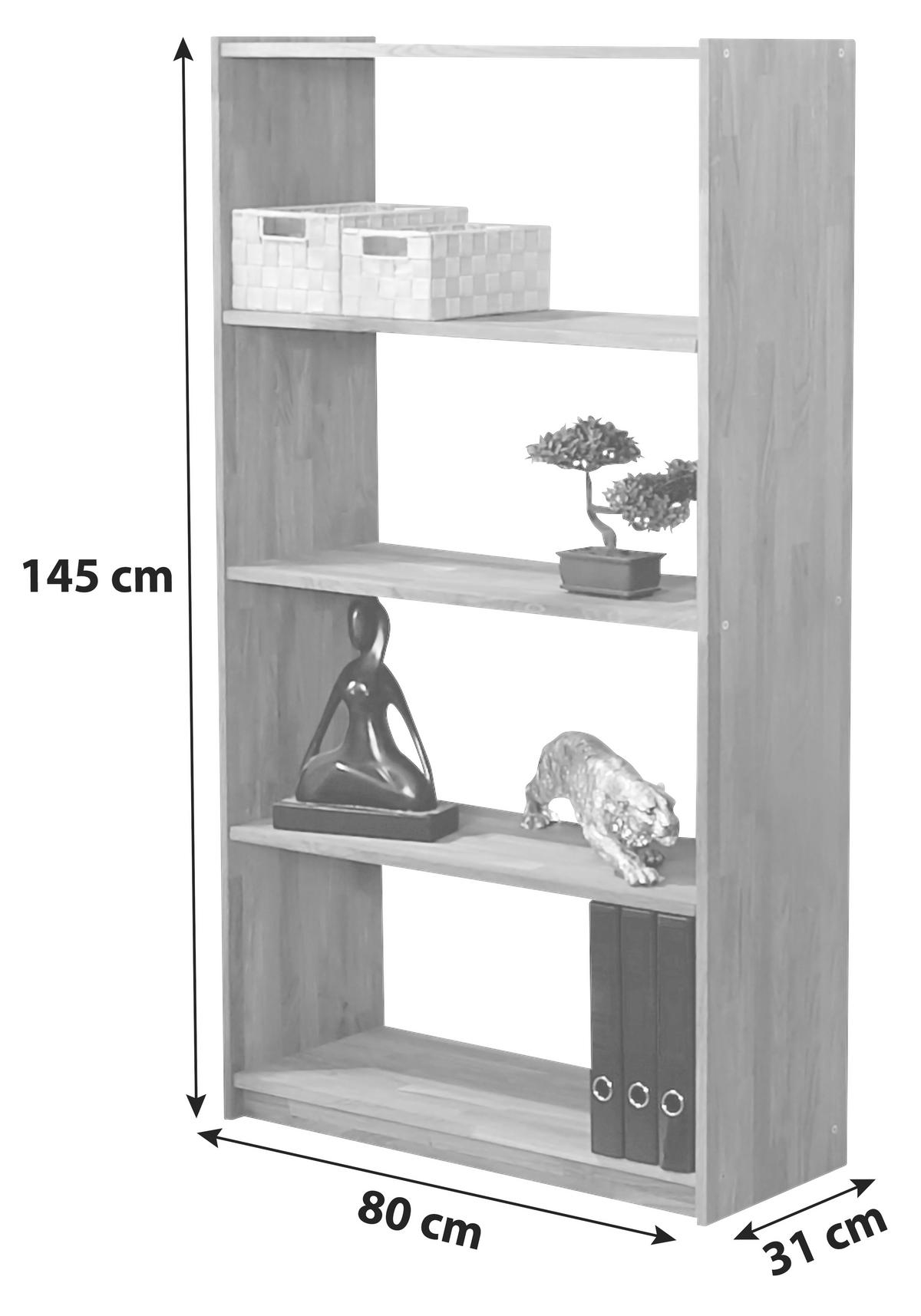 Regál z masivu Simon - buk v: 145cm - barvy buku, Basics, dřevo (80/145/31cm) - MID.YOU