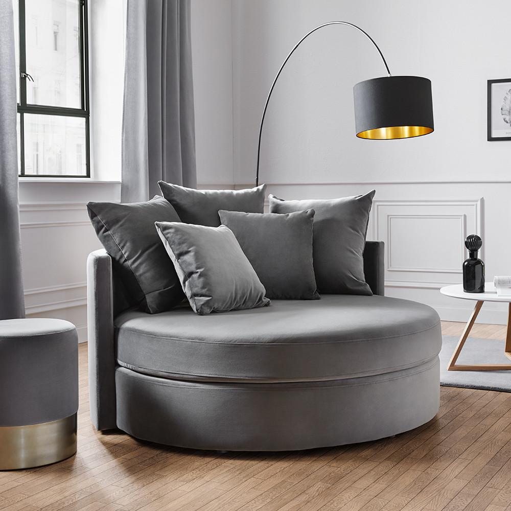 Okrúhla pohovka s vankúšmi ELENA, sivá - čierna/sivá, Modern, drevo/textil (130/65/140cm) - Bessagi Home