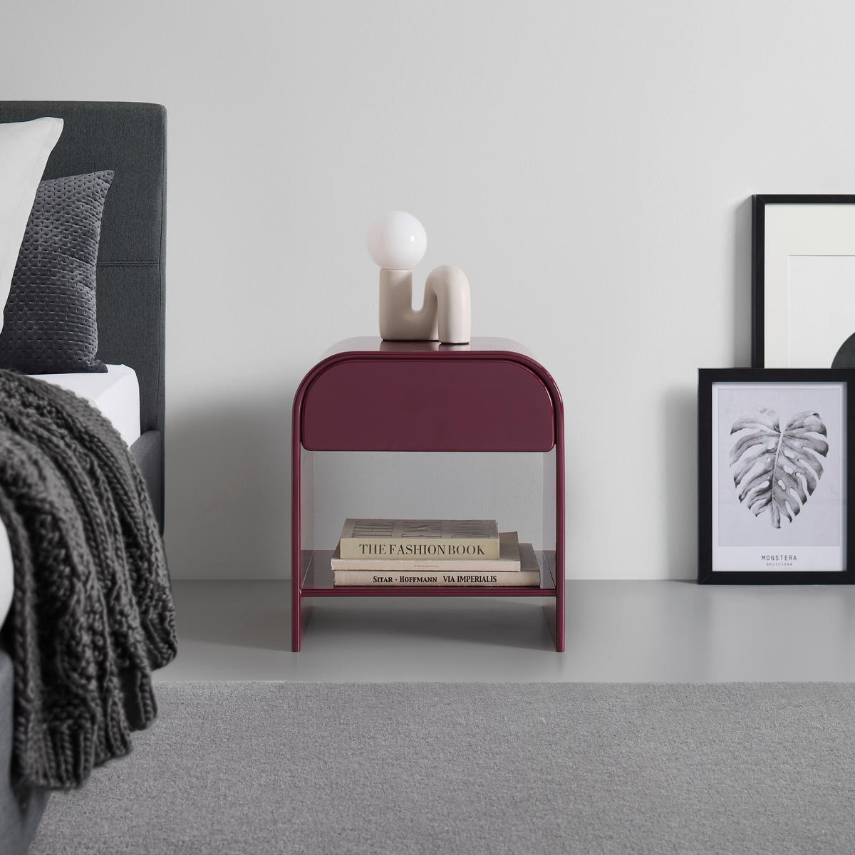 Nočný stolík RUBY vínovočervená, lakovaná - vínovočervená, Modern, kompozitné drevo (40/45/30cm) - Mömax
