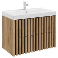 Waschbecken mit Unterschrank B: 81 cm Schwarz/Eichedekor - Eichefarben/Schwarz, MODERN, Keramik/Holzwerkstoff (81cm) - MID.YOU