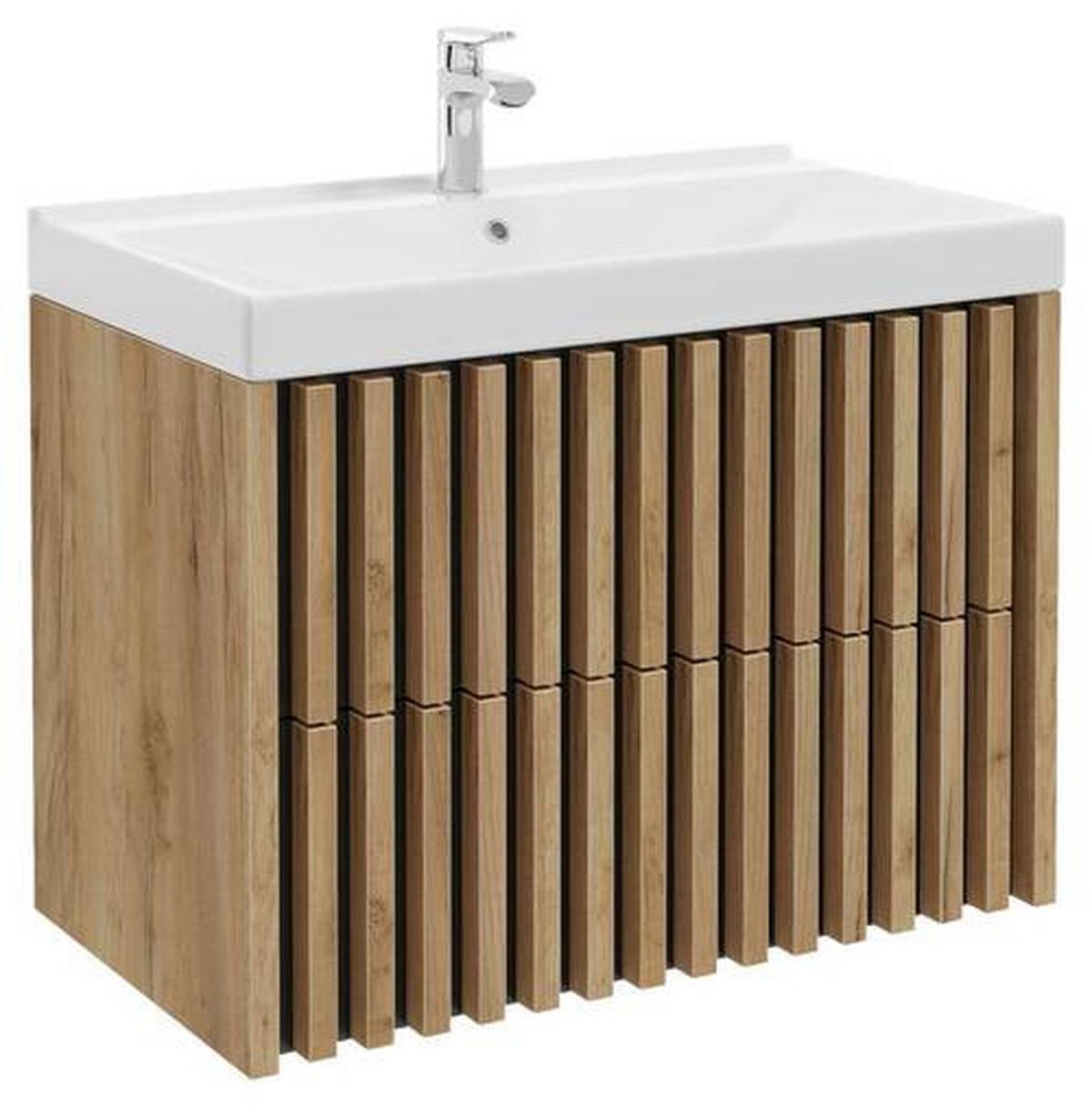Waschbecken mit Unterschrank B: 81 cm Schwarz/Eichedekor - Eichefarben/Schwarz, MODERN, Keramik/Holzwerkstoff (81cm) - MID.YOU