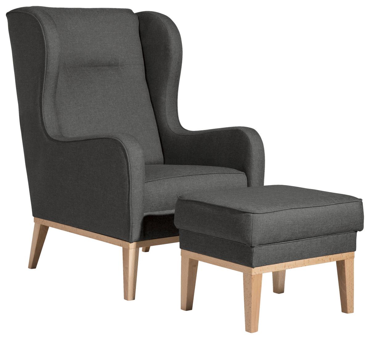 Ohrensessel Angelo - Anthrazit/Naturfarben, KONVENTIONELL, Textil (66/104/78cm) - Max Winzer