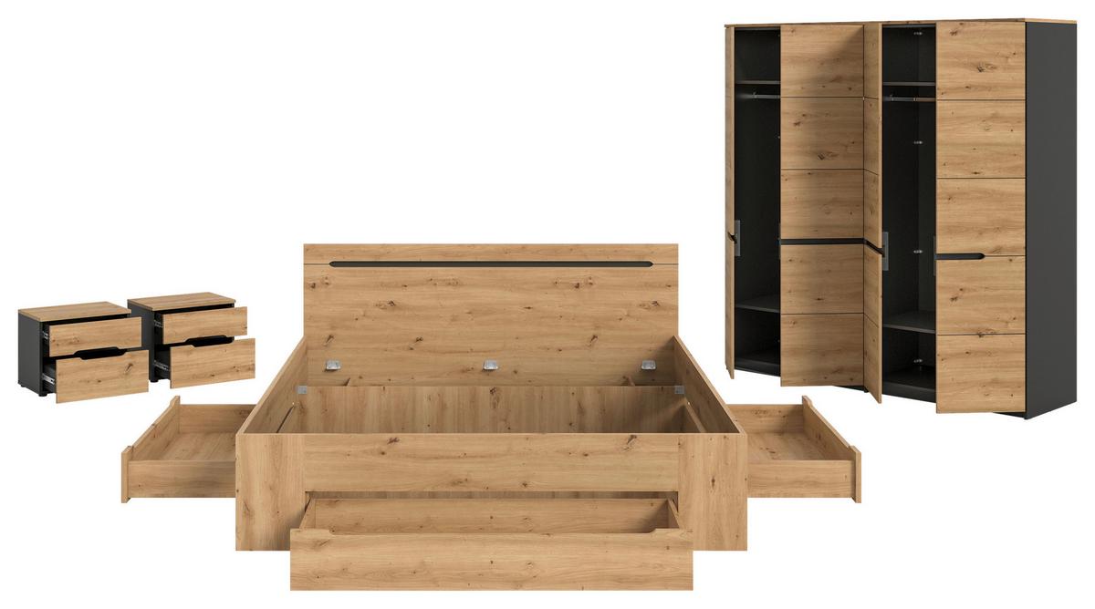 Schlafzimmer Canu Grau /Eiche Artisan Dekor 4-tlg - Eiche Artisan/Grau, MODERN, Holzwerkstoff - MID.YOU