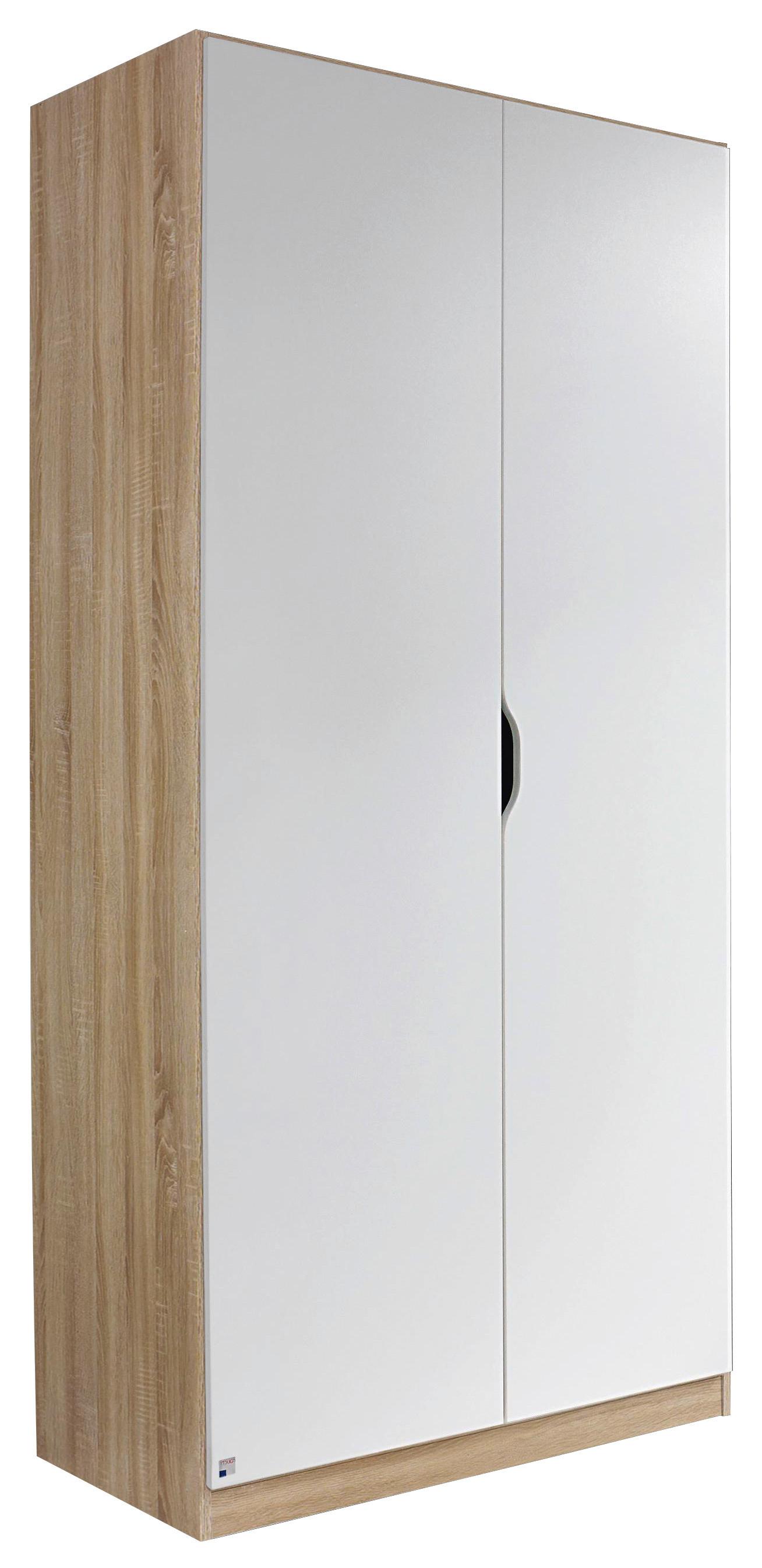 Drehtürenschrank Grifflos 91cm Freising, Weiß/ Eiche Dekor - Eichefarben/Weiß, MODERN, Holzwerkstoff (91/197/54cm) - Rauch Möbel