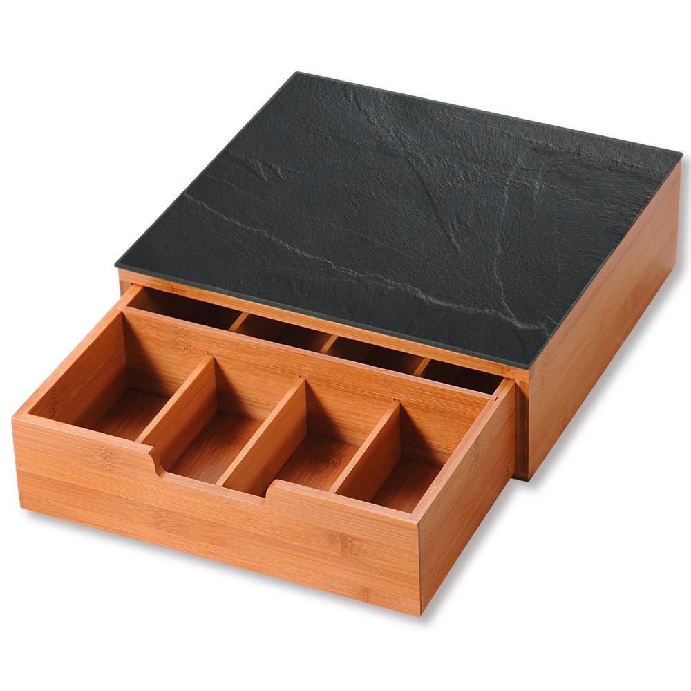Aufbewahrungsbox 3-Er Set Holz/Glas 30x9,50x31 cm - Schieferfarben/Naturfarben, Basics, Glas/Holz (30/9,50/31cm) - Kesper