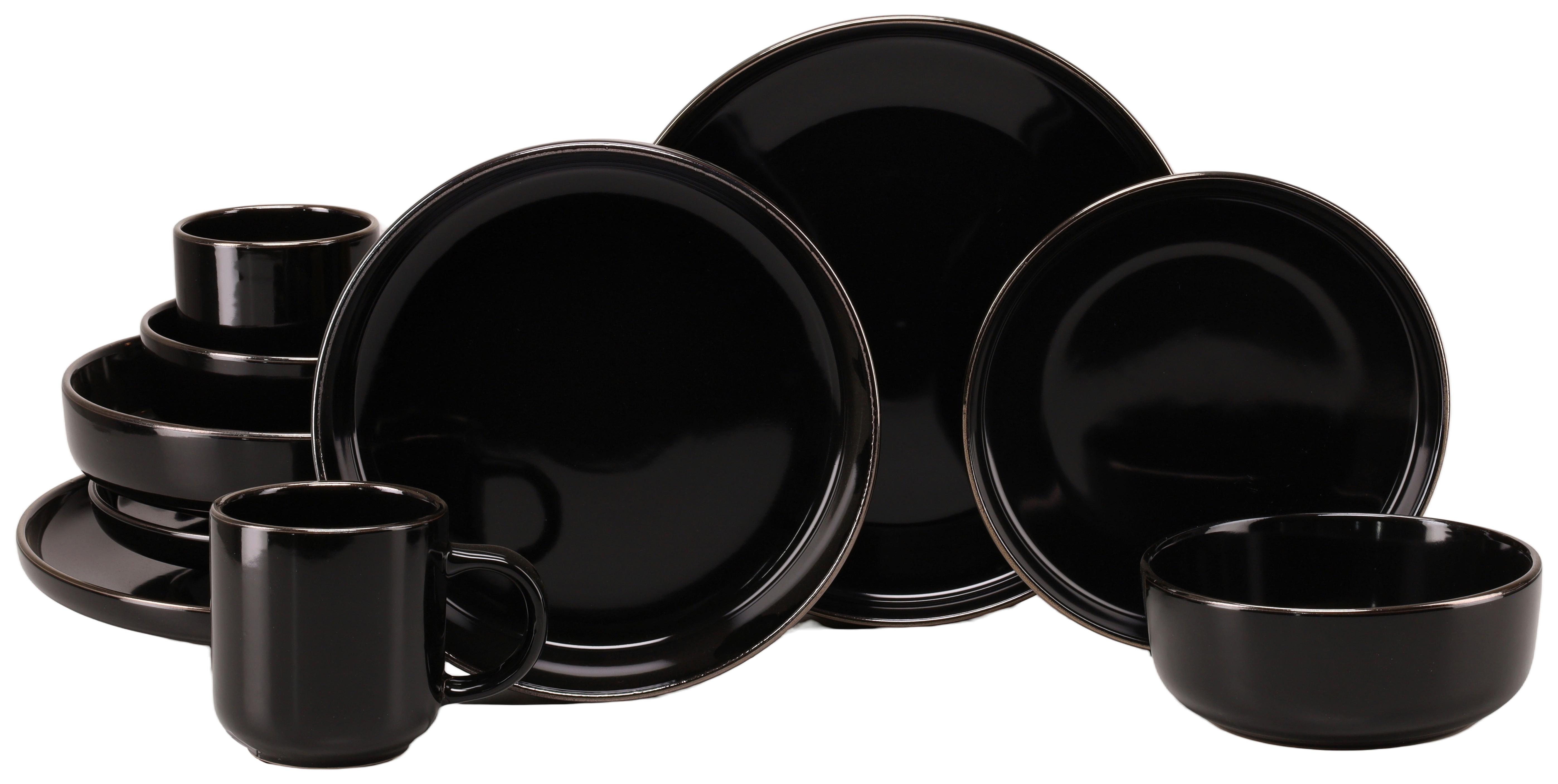 Kombiservice, 10-Teilig für 2 Personen, Steinzeug - Goldfarben/Schwarz, Basics, Keramik - Creatable