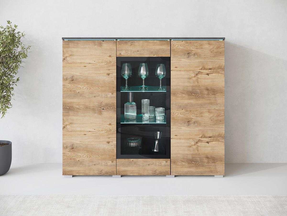 Highboard 120cm Vera Anthr./Kastanieneichefarben - Kastanieneichefarben/Anthrazit, Trend, Glas/Holzwerkstoff (120/103,3/39,5cm) - P & B