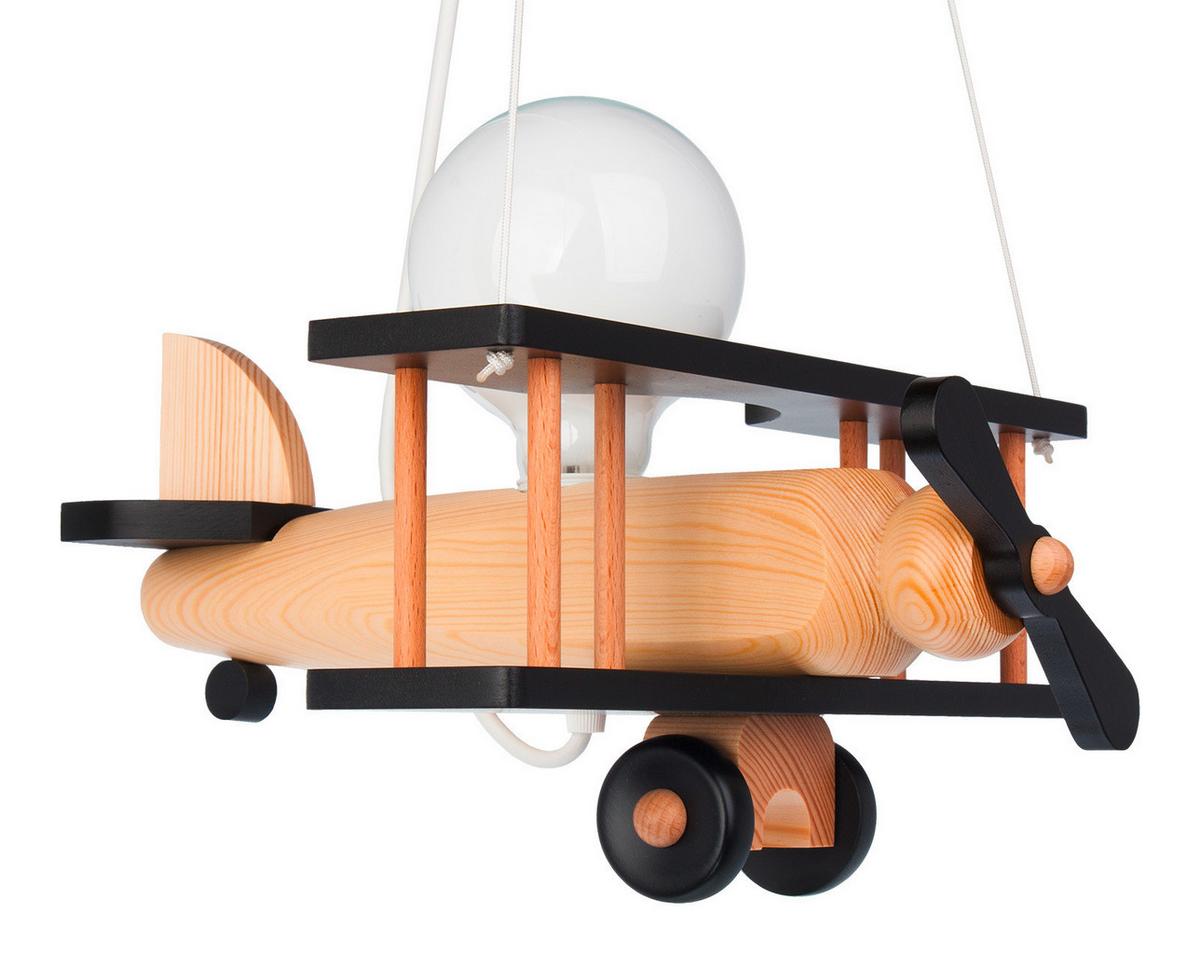Kinderhängeleuchte Flugzeug H: 75 cm 1-Flammig - Schwarz/Naturfarben, KONVENTIONELL, Holz (29/31/75cm)