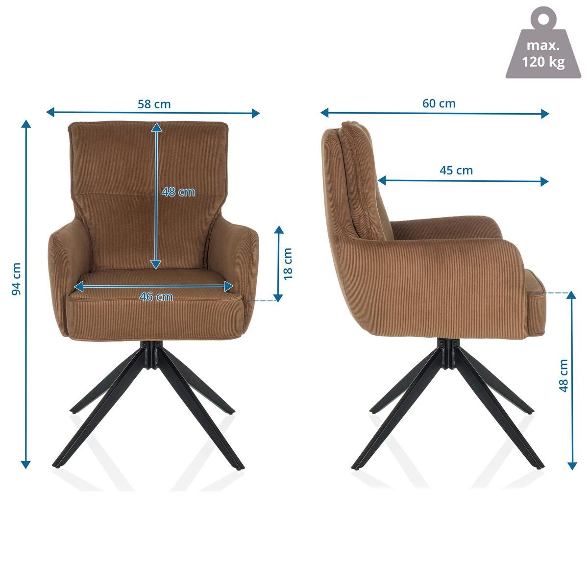 Armlehnstuhl Tarugo Braun B: 58 Cm - Schwarz/Braun, MODERN, Textil/Metall (58/94/60cm) - MID.YOU