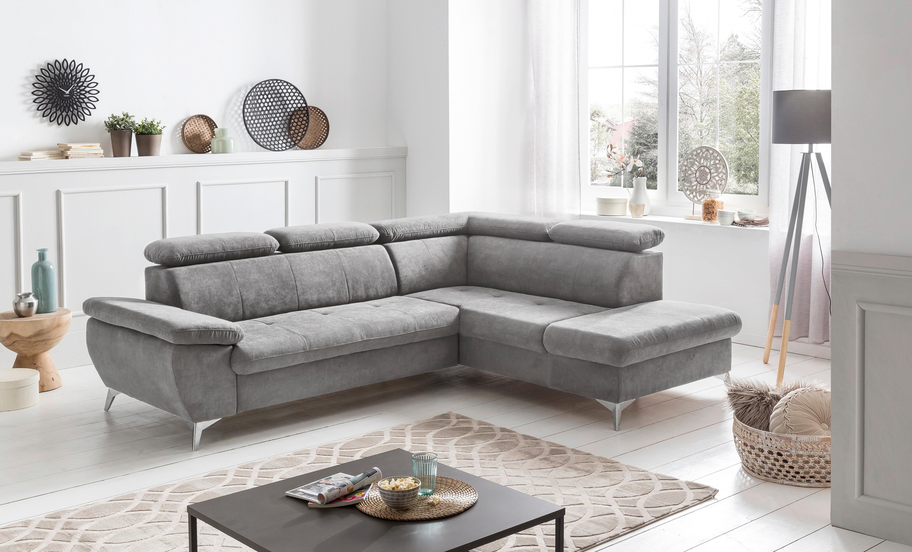 Ecksofa Mit Schlaffunktion Und Bettkasten Gisele Grau - Chromfarben/Hellgrau, KONVENTIONELL, Textil (256/209cm) - Livetastic