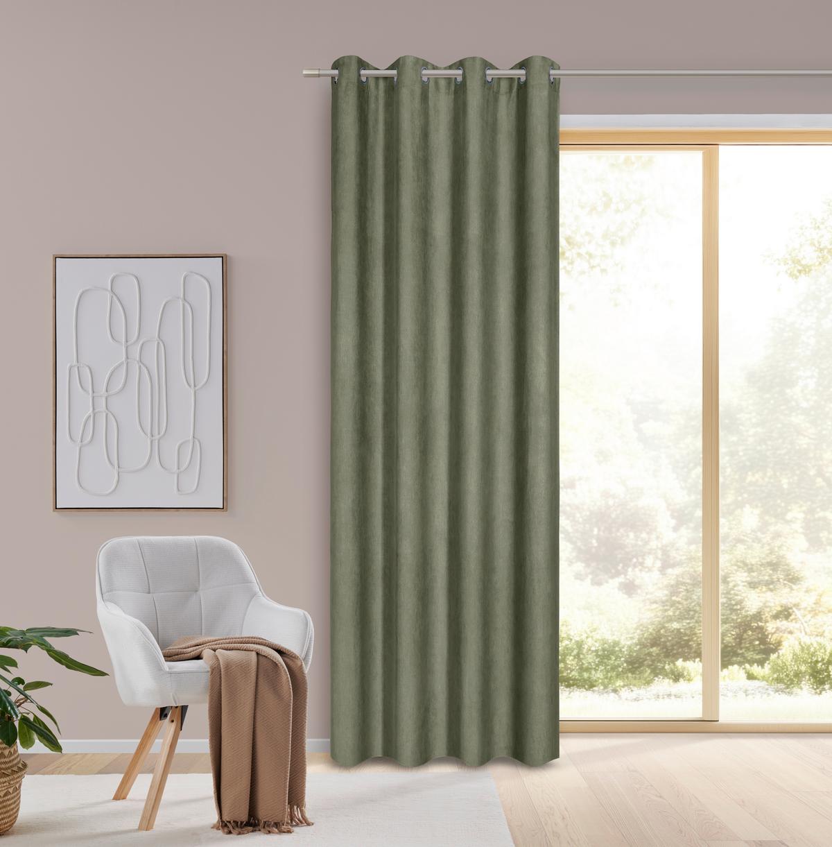 ZÁVĚS S OČKY Velours, 140/245cm, zelená - zelená, Konvenční, textil (140/245cm) - Mömax