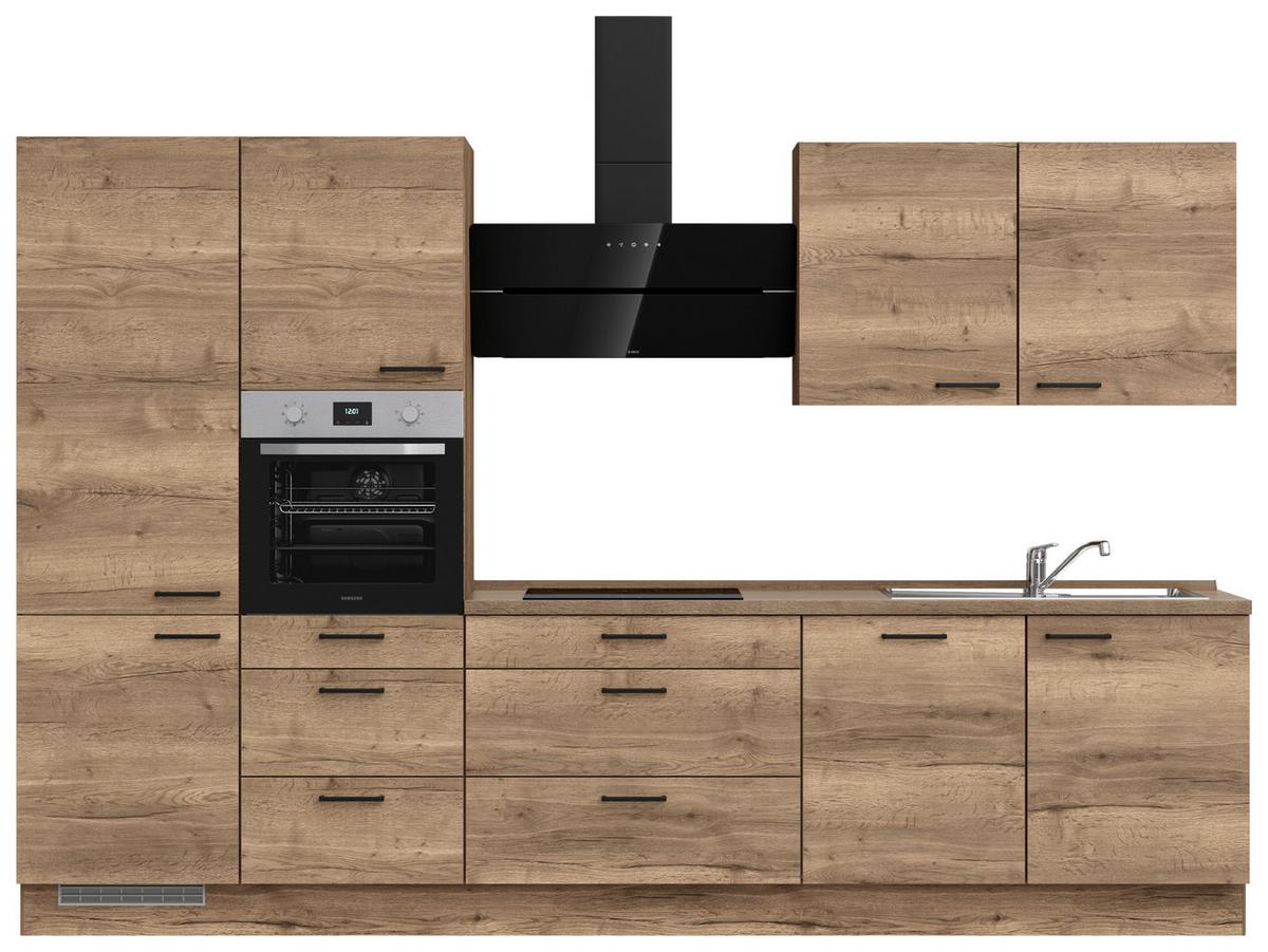 Kuchyňská linka 330 cm, dekor dub Havanna - černá/tmavý dub, Moderní, kov/kompozitní dřevo (330cm) - Nobilia