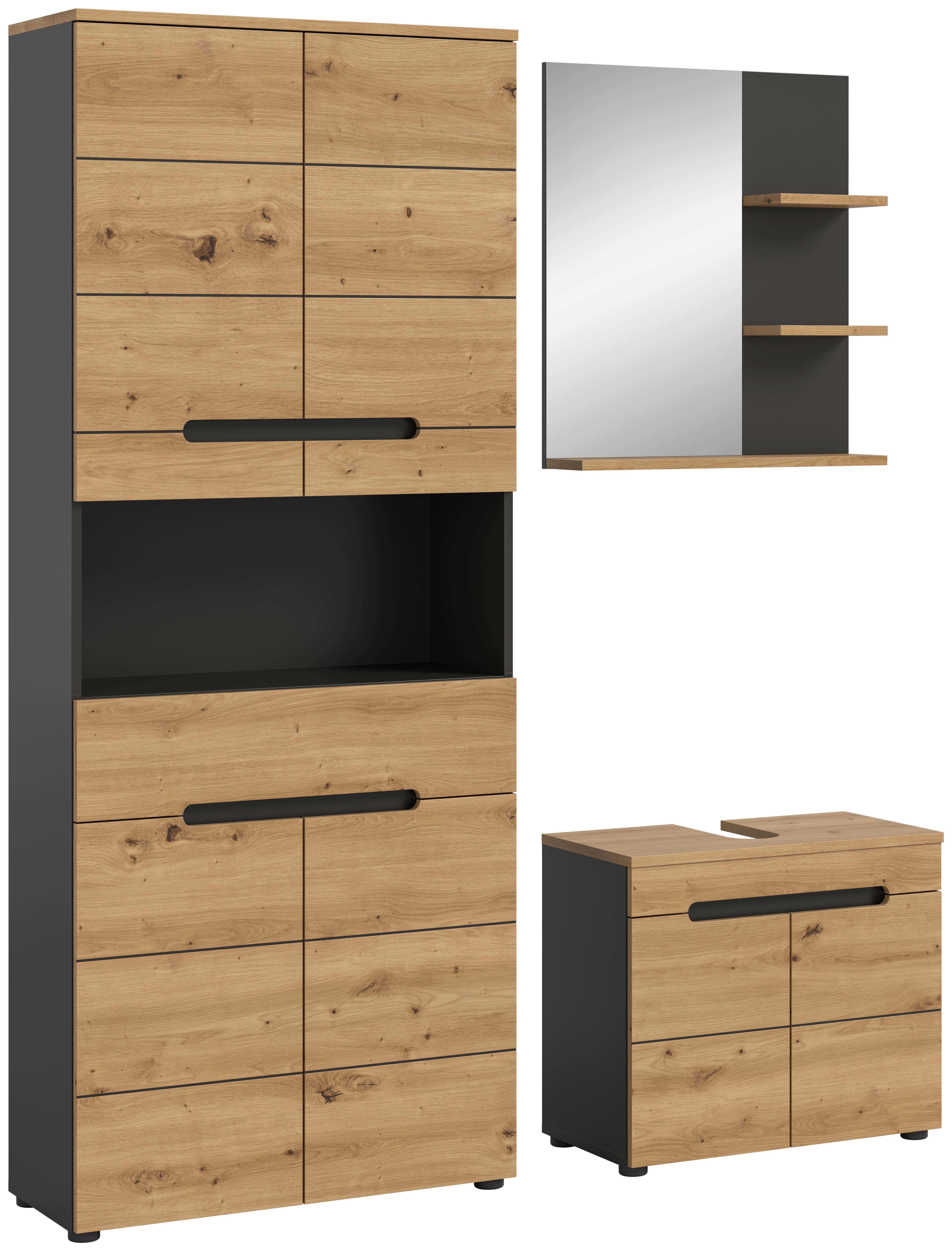Badezimmer Eiche Artisan Dekor B: 139 Cm - Schwarz/Eiche Artisan, MODERN, Glas/Holzwerkstoff (139cm) - MID.YOU