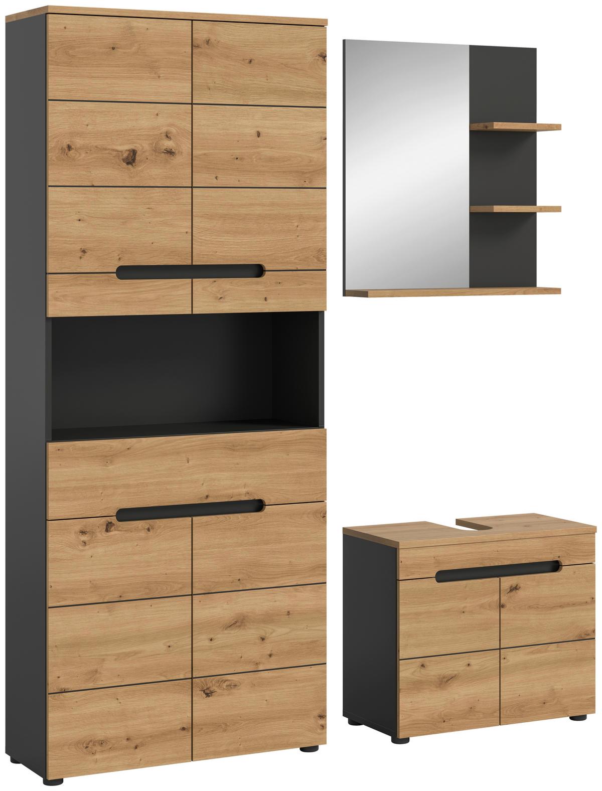 Badezimmer Eiche Artisan Dekor B: 139 Cm - Schwarz/Eiche Artisan, MODERN, Glas/Holzwerkstoff (139cm) - MID.YOU