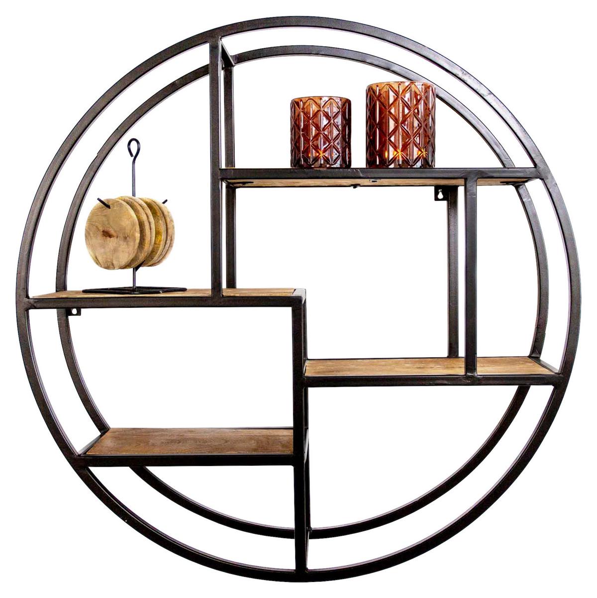 Wandregal Suno - Walnussfarben/Schwarz, KONVENTIONELL, Holz/Metall (76/76/20cm) - MID.YOU