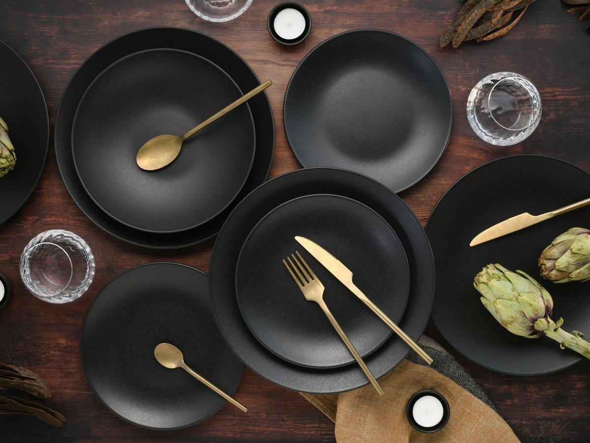 Tafelservice Keramik 4 Personen Geschirr Set Schwarz - Schwarz, MODERN, Keramik - Creatable