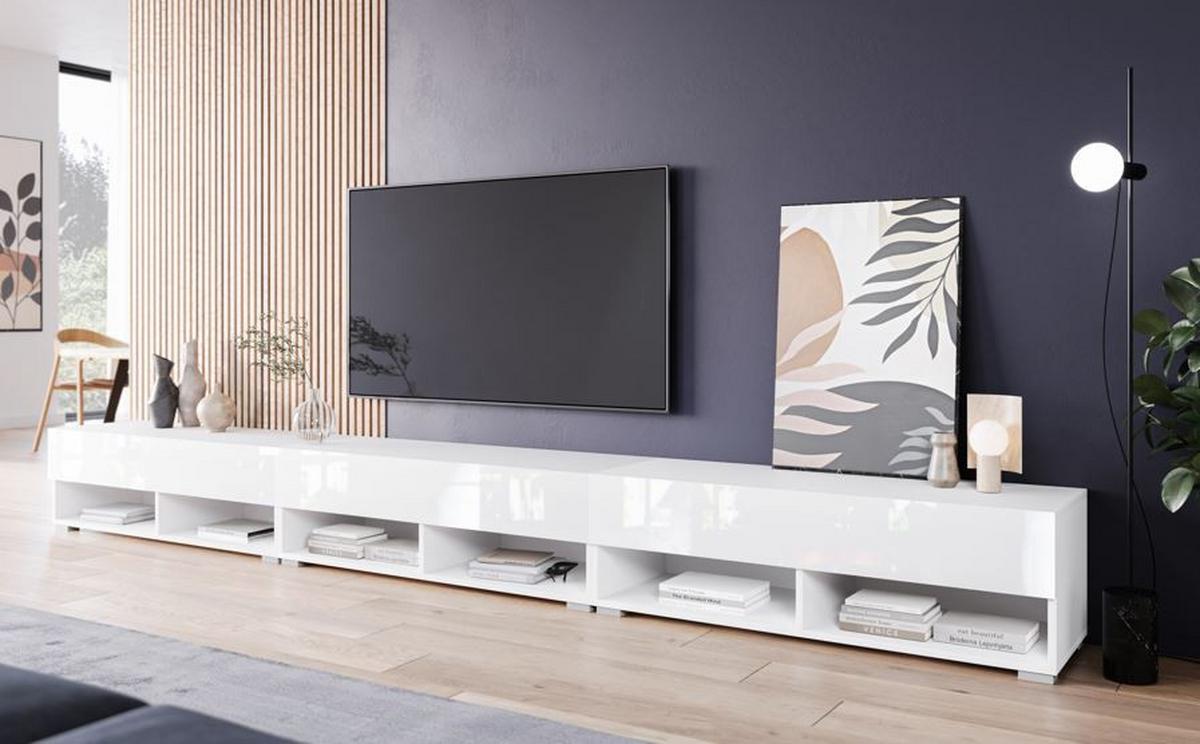 Nízka komoda biela vysoký lesk - sivá/biela, Lifestyle, kompozitné drevo/plast (300/30/31cm) - P & B
