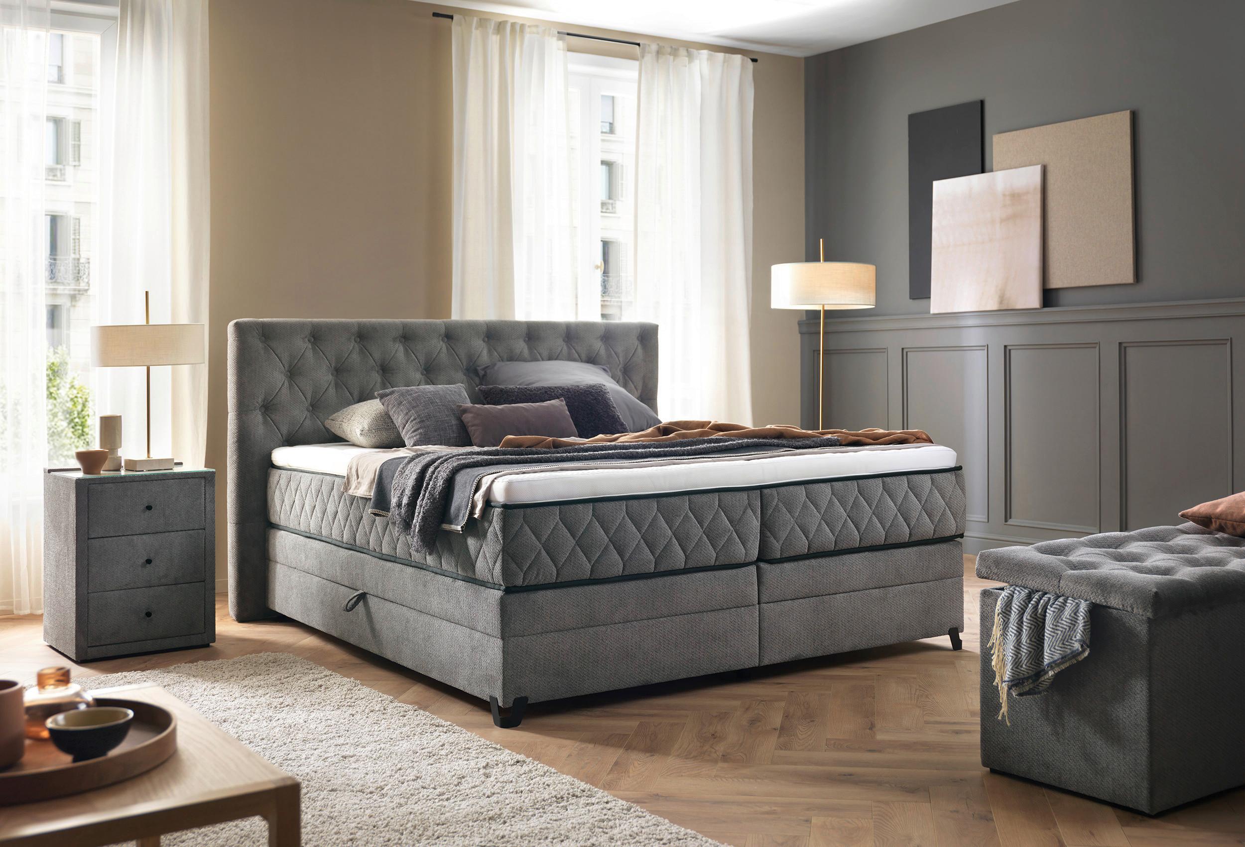 Boxspringbett Carmen A Grau 180x200 Cm - Türkis/Grau, KONVENTIONELL, Holz/Holzwerkstoff (180/200cm) - James Wood