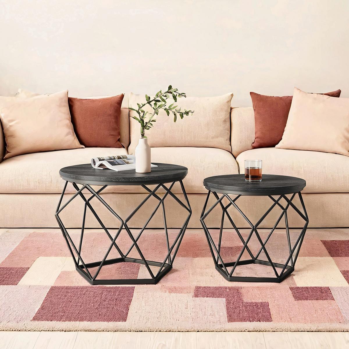 Couchtischset Coffee Table - Schwarz/Grau, MODERN, Holzwerkstoff/Metall (60/60/45cm) - MID.YOU