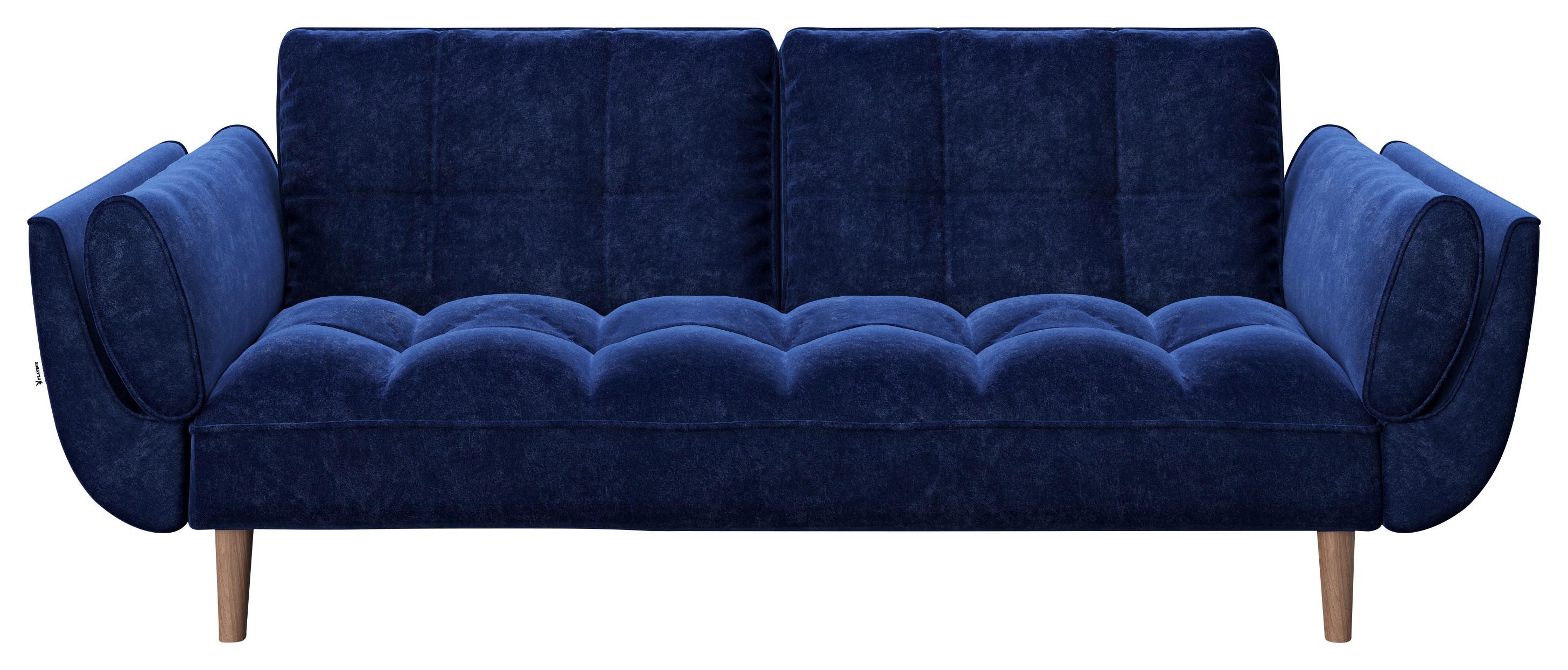 2-Sitzer-Sofa mit Schlaffunkt. Scarlett Blau Samt - Blau/Braun, KONVENTIONELL, Textil (215/81,5/84,5cm) - Playboy