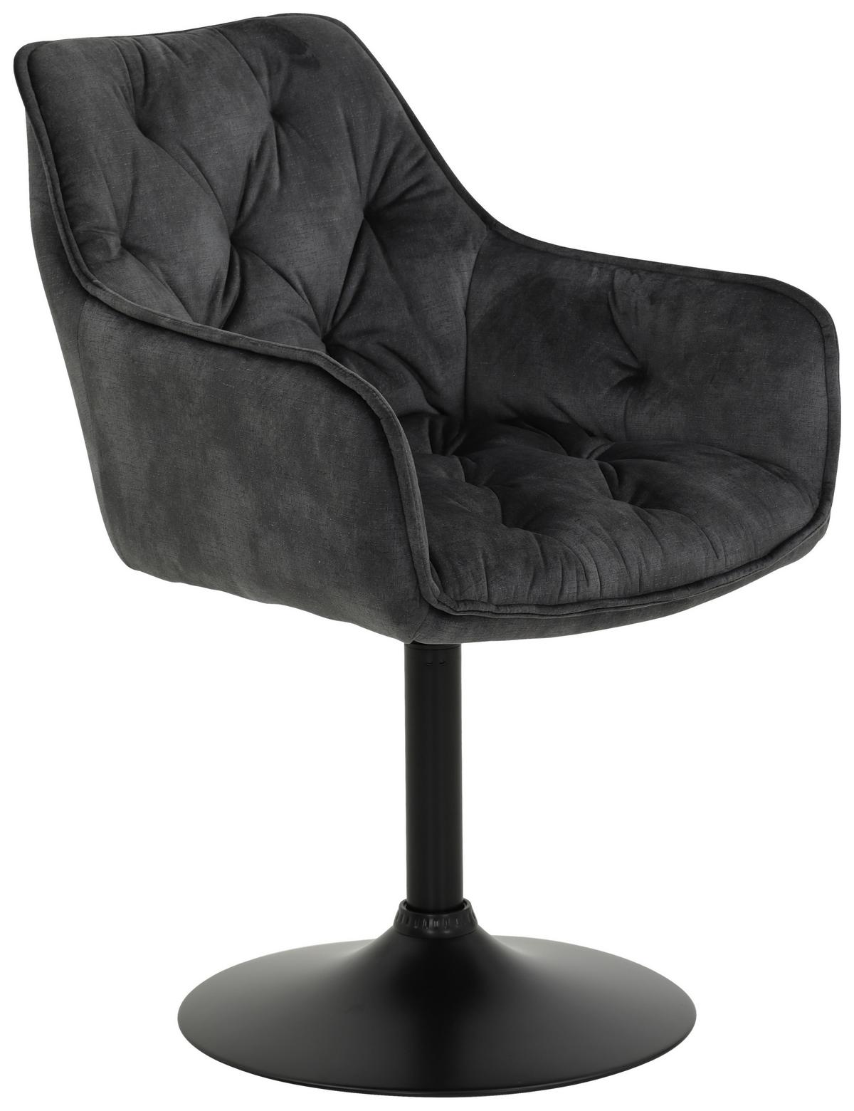 Armlehnstuhl Birte S Anthrazit Gepolstert Drehbar 2er-Set - Anthrazit/Schwarz, MODERN, Textil/Metall (49/83/62cm) - MID.YOU