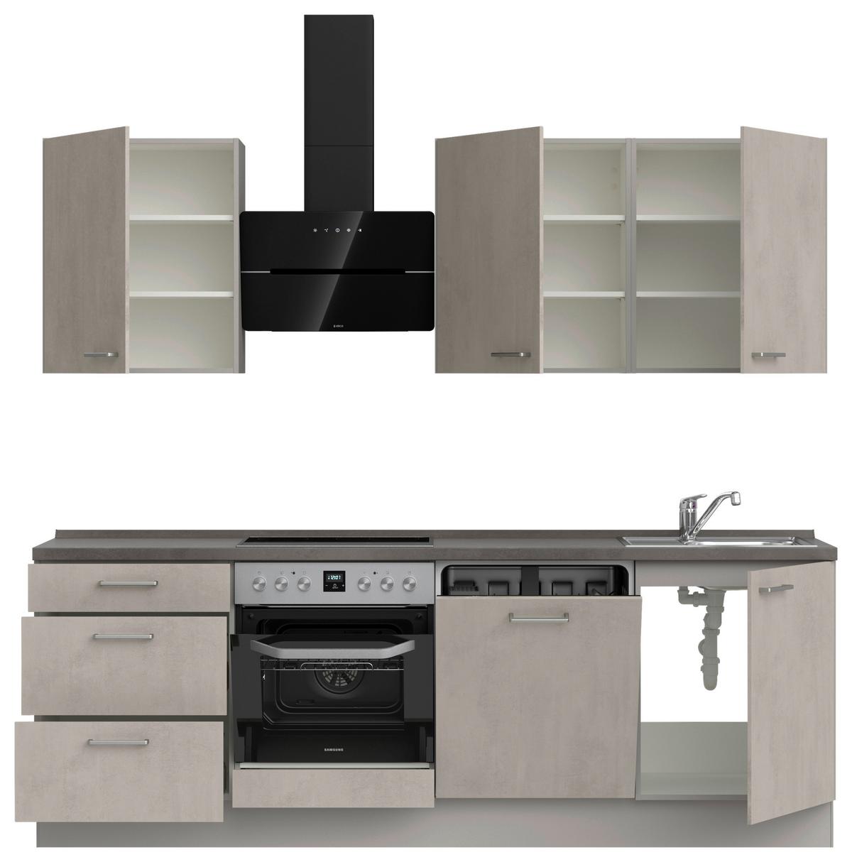 Kuchynská linka 240 cm, šedý betón/ kamenná šedá - sivá/farba ušľachtilej ocele, Modern, kov/kompozitné drevo (240cm) - Nobilia