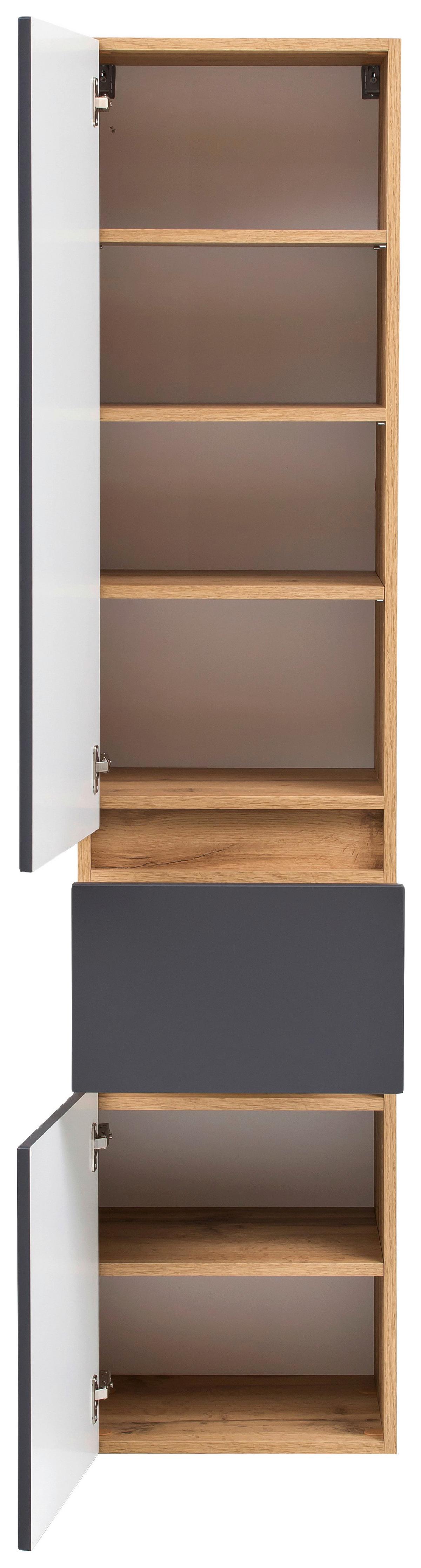 Hochschrank Kopenhagen B: 40 Cm Grau/eiche Dekor - Eichefarben/Silberfarben, KONVENTIONELL, Holzwerkstoff (40/180/35cm) - Held