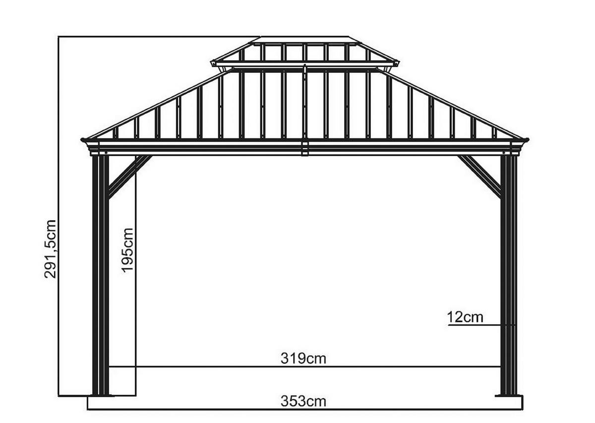 Pavillon Messina 369x298 cm Wetterfest Gartenpavillon - Anthrazit, Basics, Metall (369/291/298cm)
