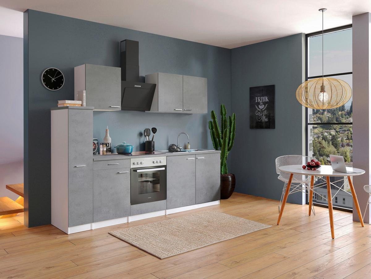 Küchenblock Malia B: 240 cm Grau, mit Geräte - Weiß/Grau, Basics, Holzwerkstoff (240cm) - Respekta