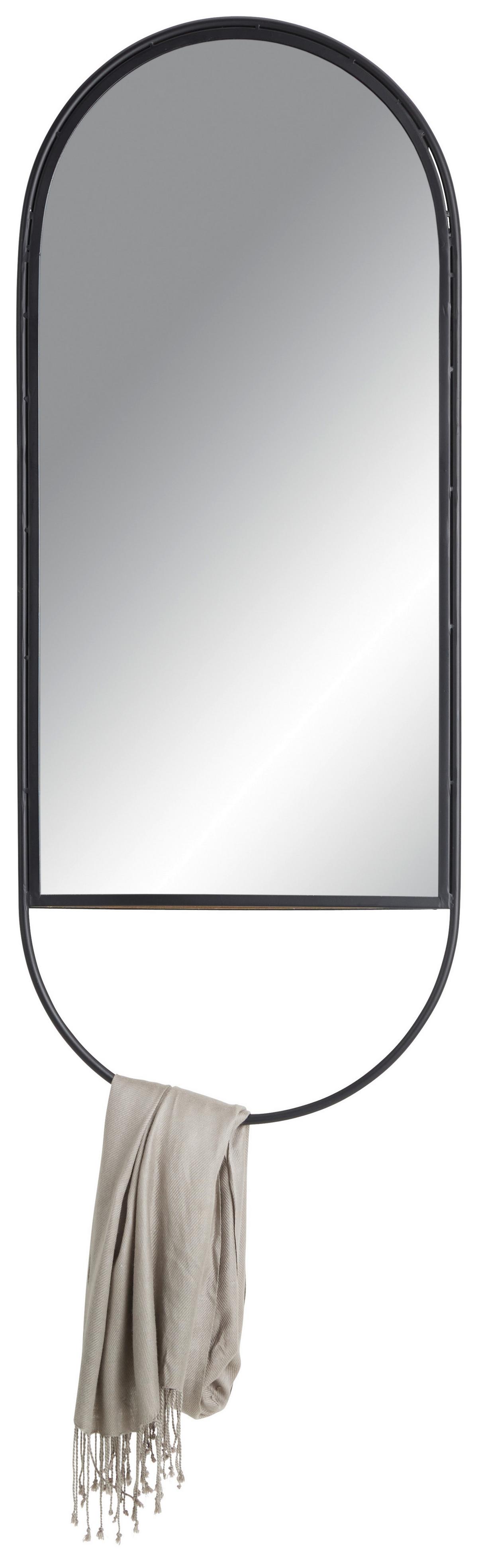 Nástenný vešiak so zrkadlom MIRA - čierna, Lifestyle, kov/drevo (40/100/12cm) - Premium Living