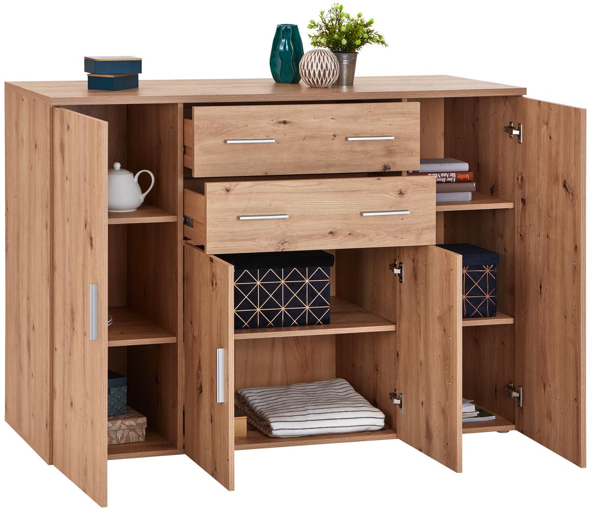 Komód Trio New 152/107 Cm - tölgyfa színű, Modern, faalapú anyag (152/107/50cm)