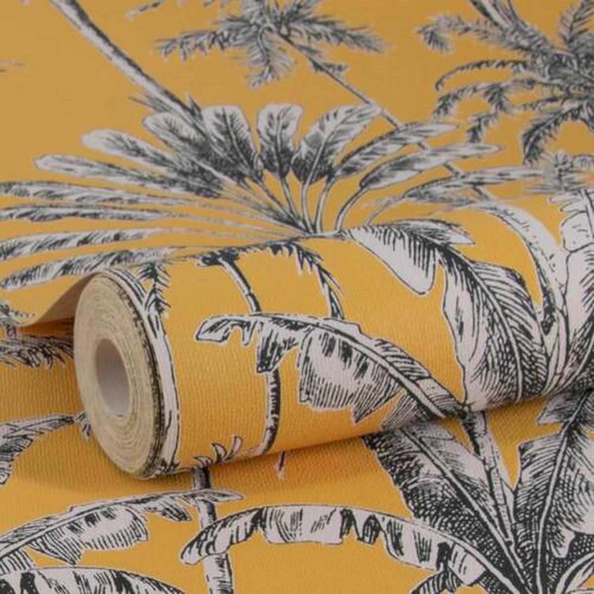Vliestapete Vintage Palme - Gelb, Basics, Papier/Kunststoff (52/1005cm)