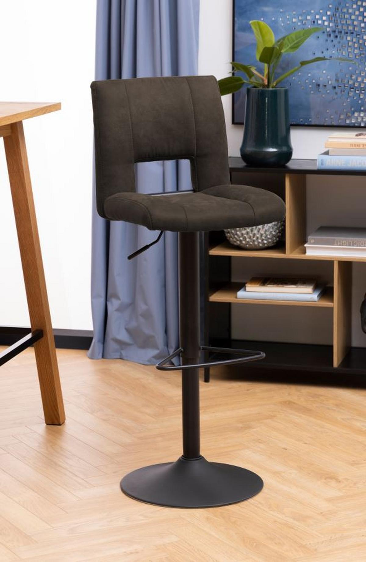 Barhocker höhenverstellbar mit Lehne Sylvia Anthrazit - Anthrazit/Schwarz, Design, Textil/Metall (41,5/94-115/52cm) - Carryhome