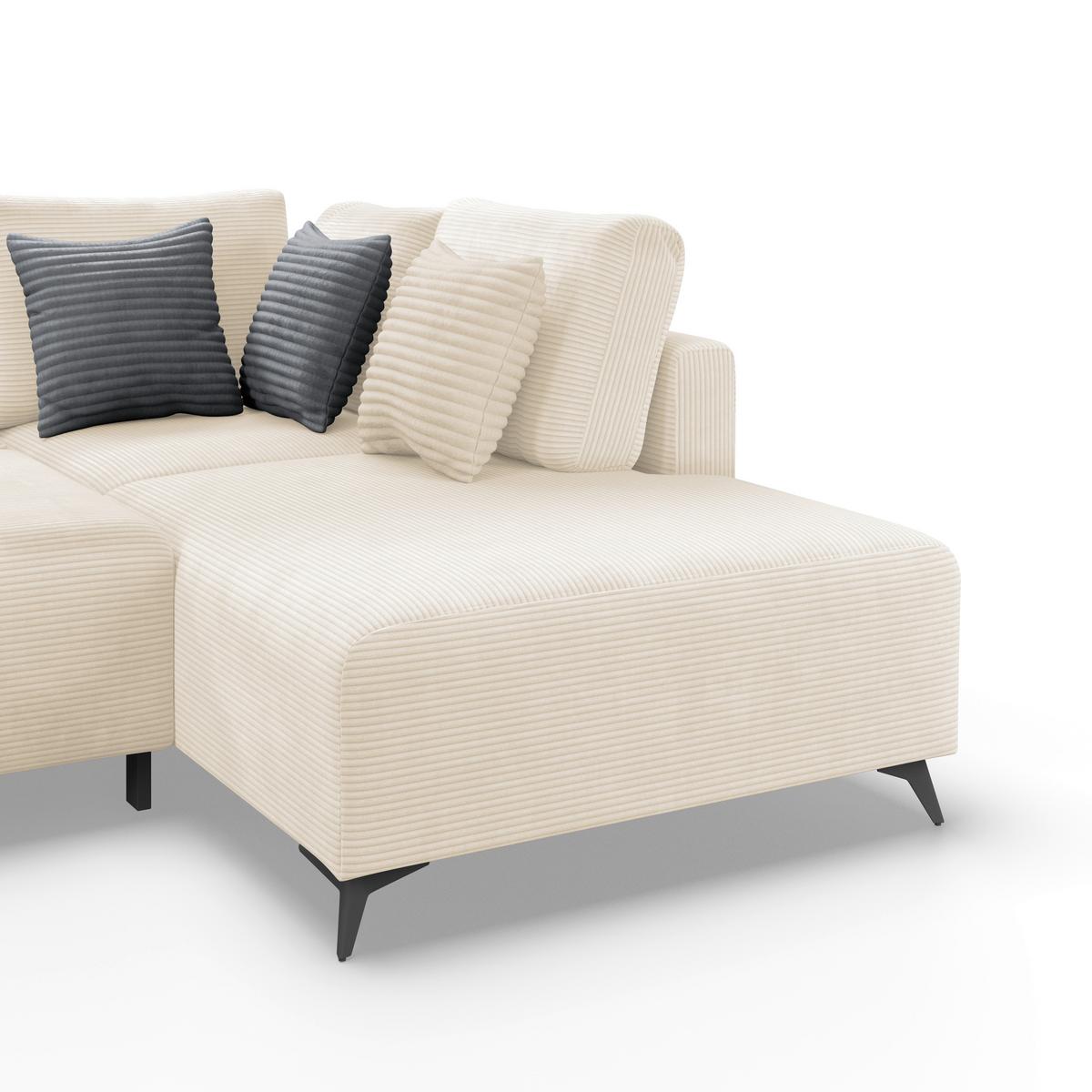 Ecksofa mit Schlaffunktion Viktor Creme Cord 270x212 cm - Beige/Creme, MODERN, Textil (270/212cm)