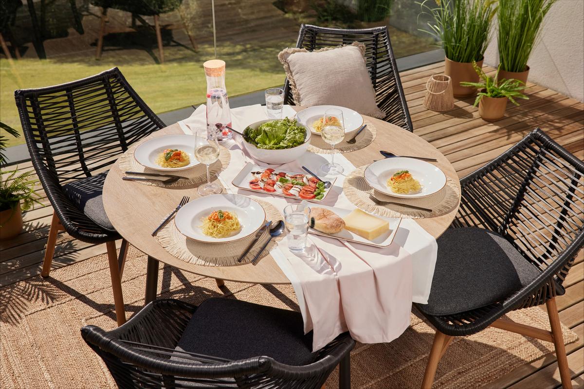 ZAHRADNÍ SESTAVA CARMELO -INT- - barvy teak/černá, Moderní, kov/textil - Premium Living