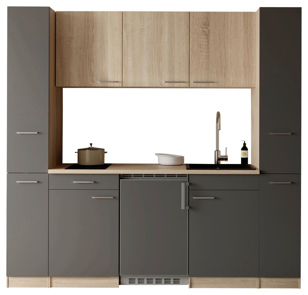KÜCHENBLOCK Ingrid, Grau B: 210 cm - Eichefarben/Grau, Design, Holzwerkstoff (210cm) - Respekta