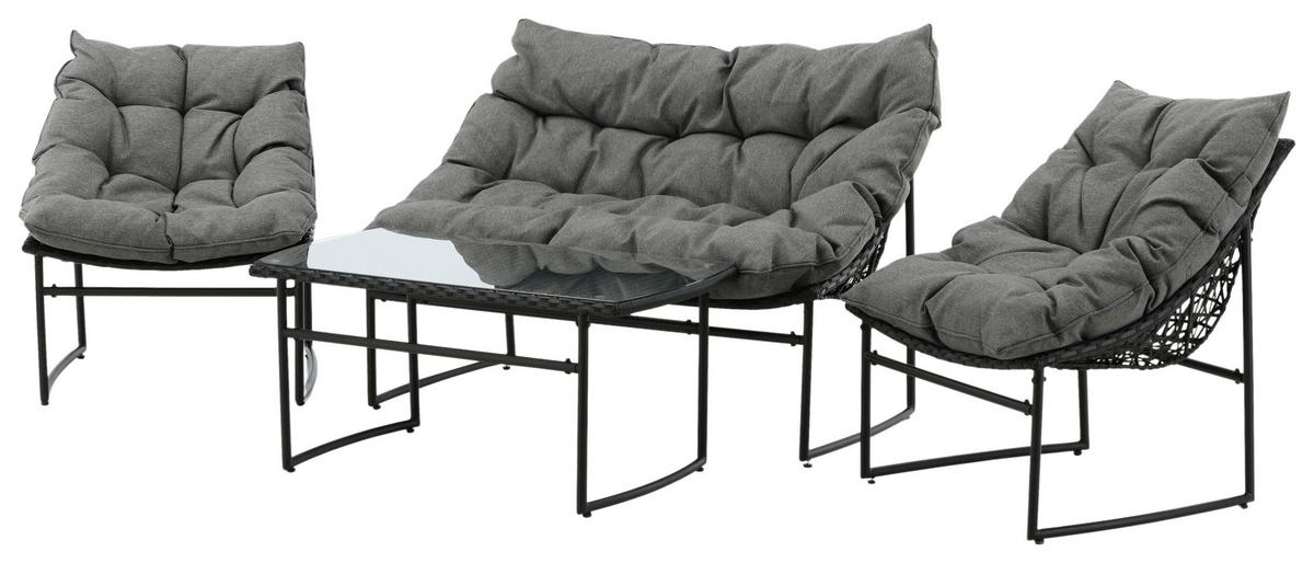 LOUNGEGARNITUR TINA - Schwarz/Grau, KONVENTIONELL, Kunststoff/Textil - Gardenson