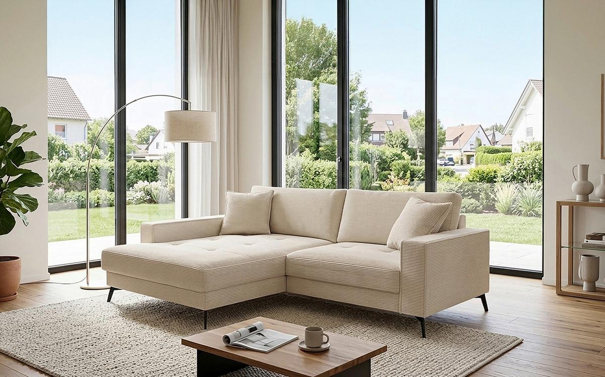 Ecksofa Ted Creme S: 174x228 Cm - Creme/Schwarz, Trend, Textil (174/228cm)