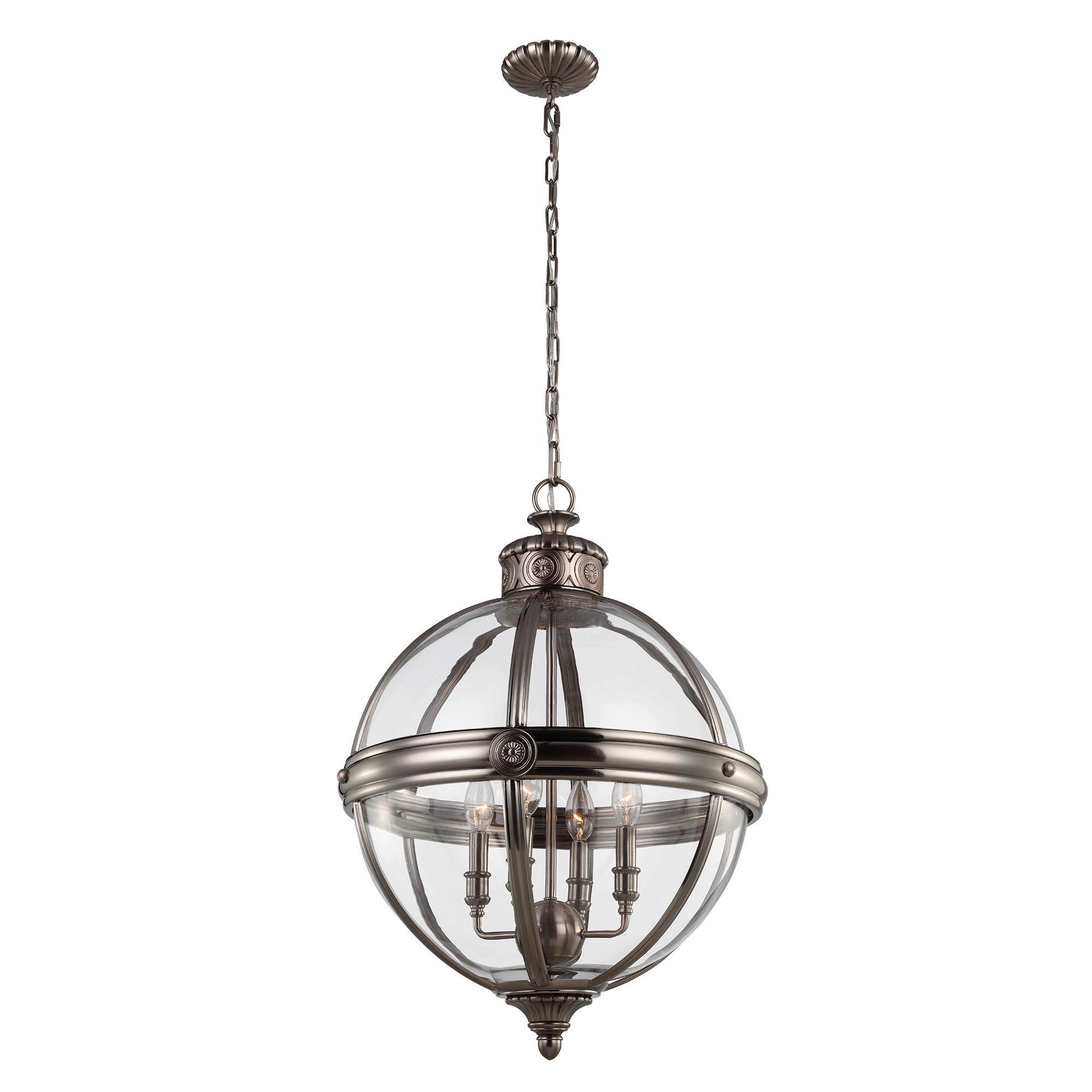 Kronleuchter H: 83,2 cm 4-Flammig Vintage Look - Nickelfarben, Natur, Glas/Metall (49.8/83.2cm) - Elstead Lighting