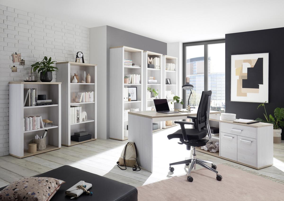 Eckschreibtisch Mit Stauraum B 130cm H 76cm Romance - Eichefarben/Weiß, Design, Holzwerkstoff (177/130/76cm) - MID.YOU