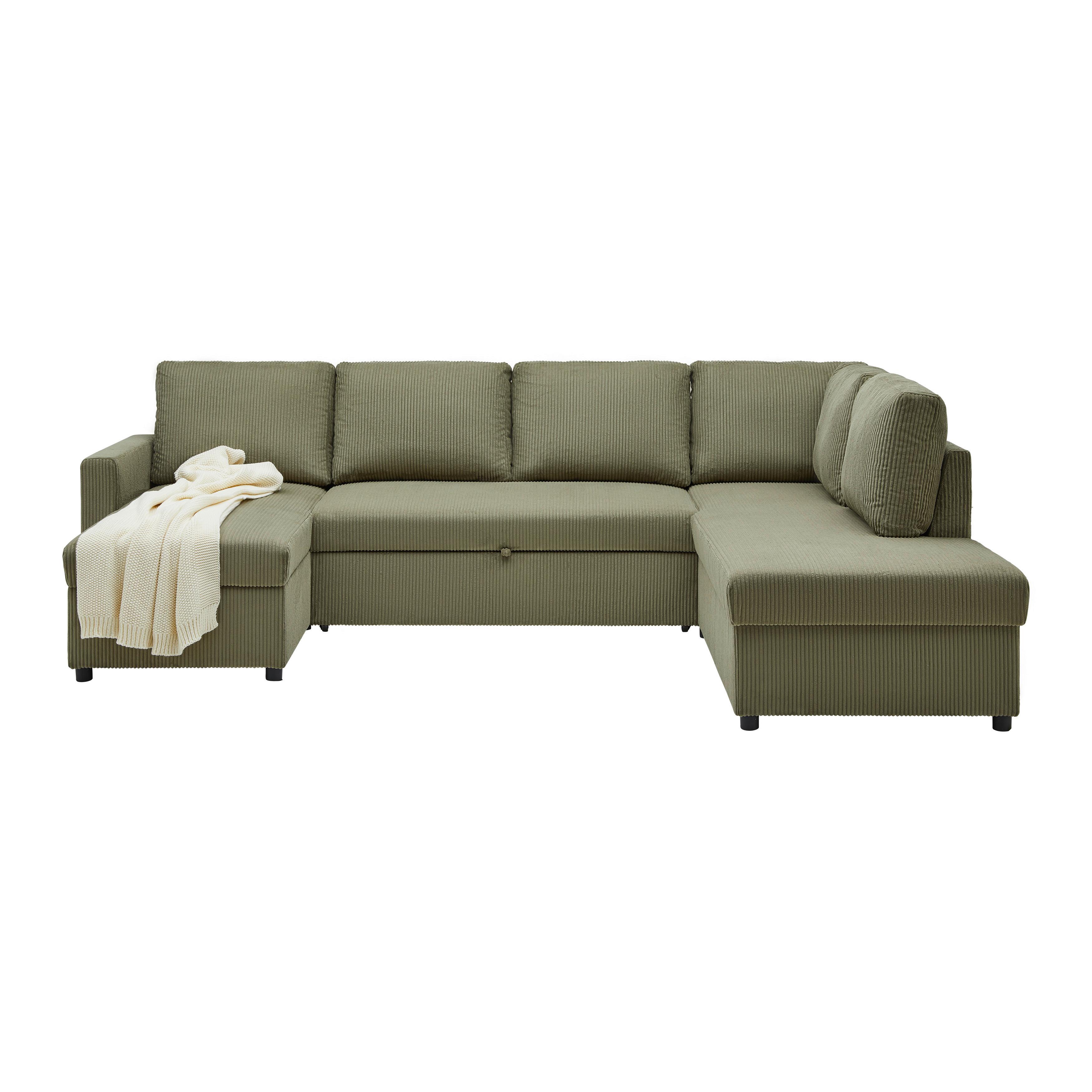 Sedacia súprava MARTINA U, pravá, zelený menčester - čierna/zelená, Modern, kov/drevo (276/89/204cm) - Mömax