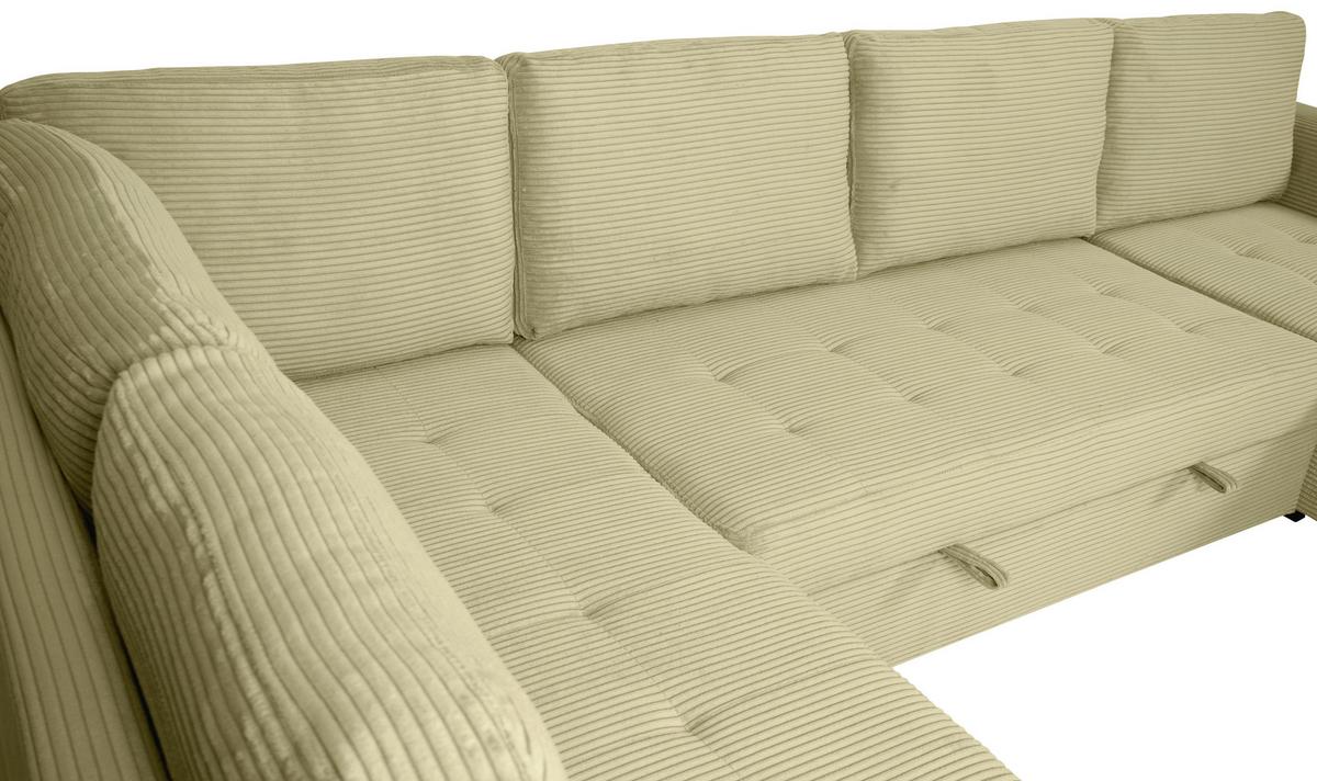Souprava U MALTE, levá, světle zelený manšestr - černá/světle zelená, Moderní, textil/plast (178/305/155cm) - Based