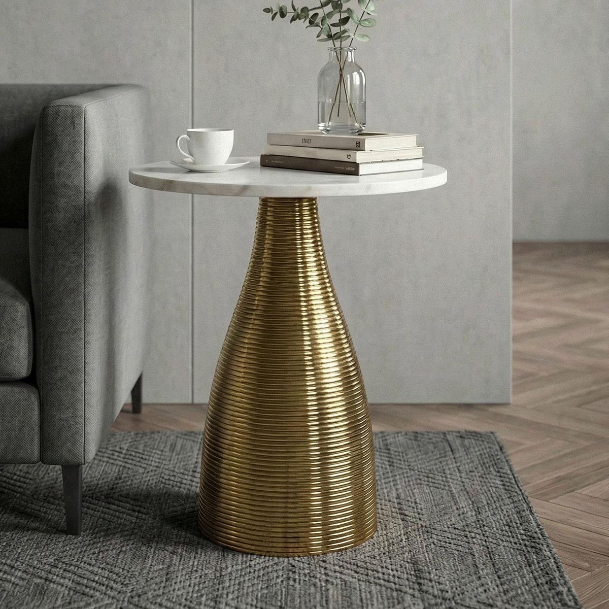 BEISTELLTISCH Weiß L: 40cm - Goldfarben/Weiß, Design, Stein/Metall (40/40/48cm) - Livetastic