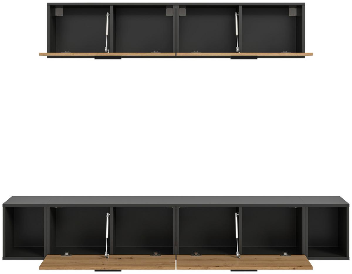 Wohnwand, The One 8, B: 150 cm Artisan Eiche Dekor/Grau - Schwarz/Eiche Artisan, Trend, Holzwerkstoff (150/92/34cm)