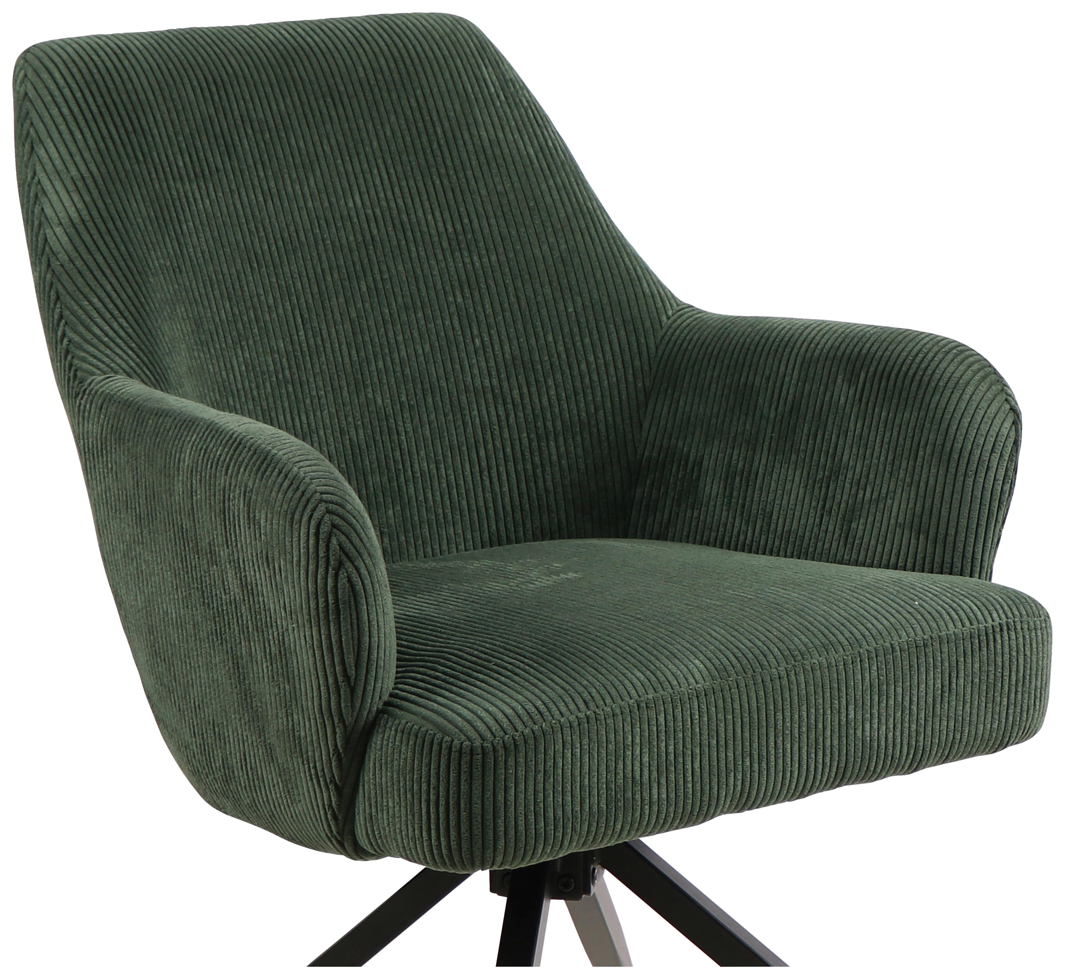 Armlehnstuhl Jeanette Grün Schwarz Echtholz Beine - Schwarz/Grün, MODERN, Holz/Textil (57/86/65cm) - MID.YOU