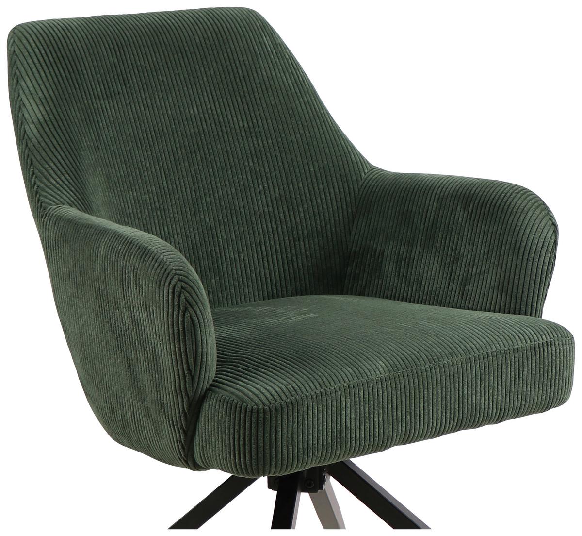 Armlehnstuhl Jeanette Grün Schwarz Echtholz Beine - Schwarz/Grün, MODERN, Holz/Textil (57/86/65cm) - MID.YOU