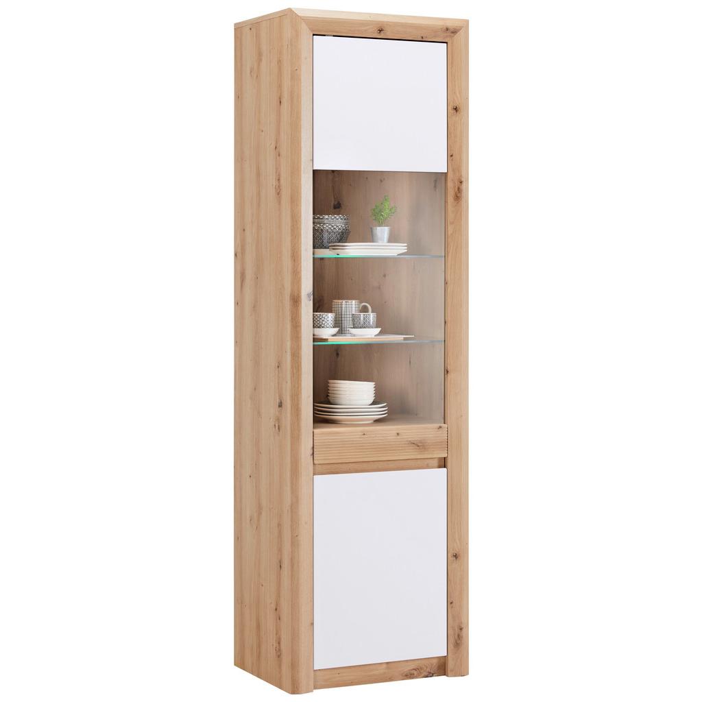 Vitrine Kashmir New B: 57 cm inkl. LED, Eiche Dekor/Weiß