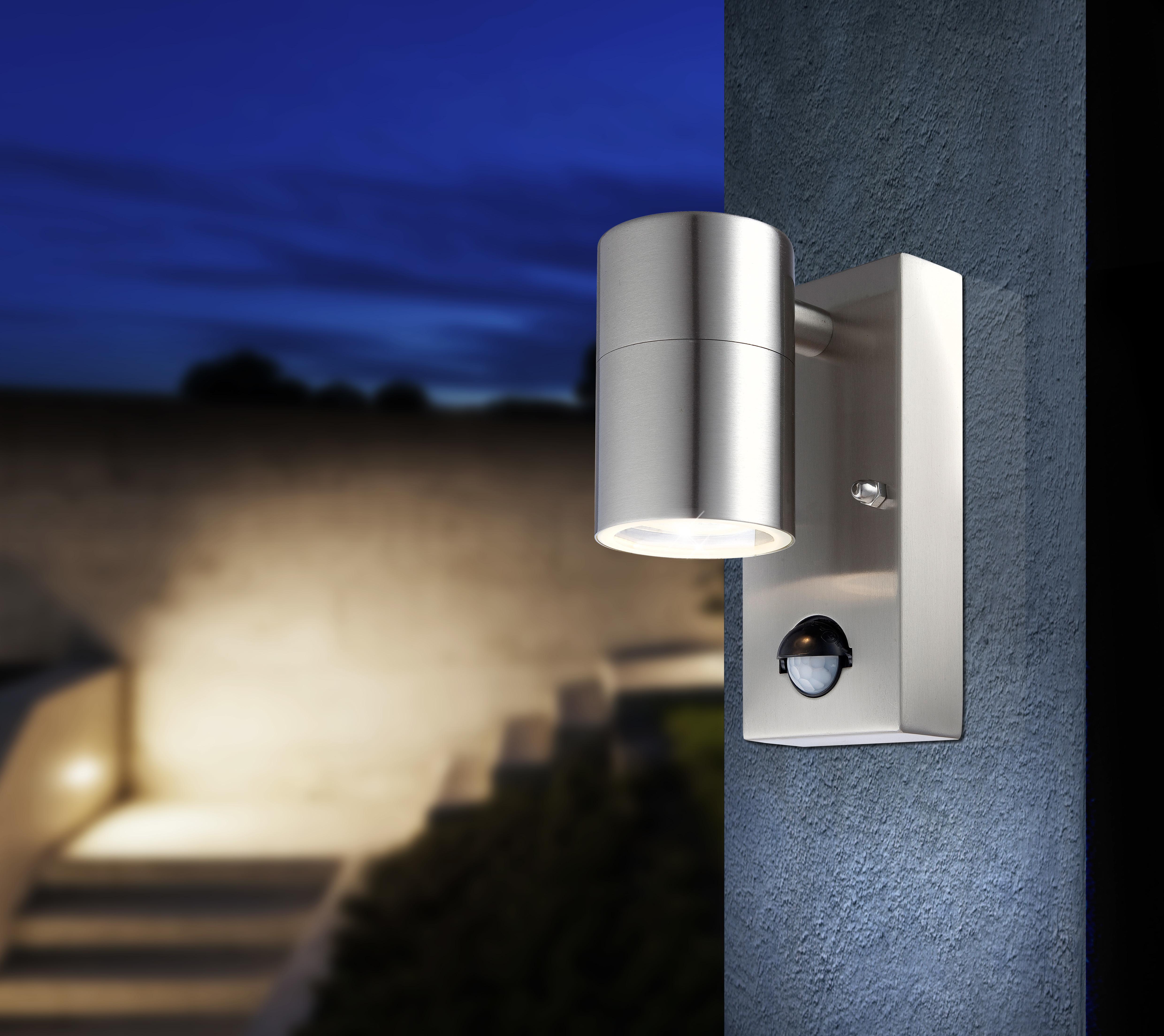 Led Außenleuchte Mit Bewegungsmelder 5 Watt - Klar/Edelstahlfarben, Design, Glas/Metall (7/11/15cm) - Globo