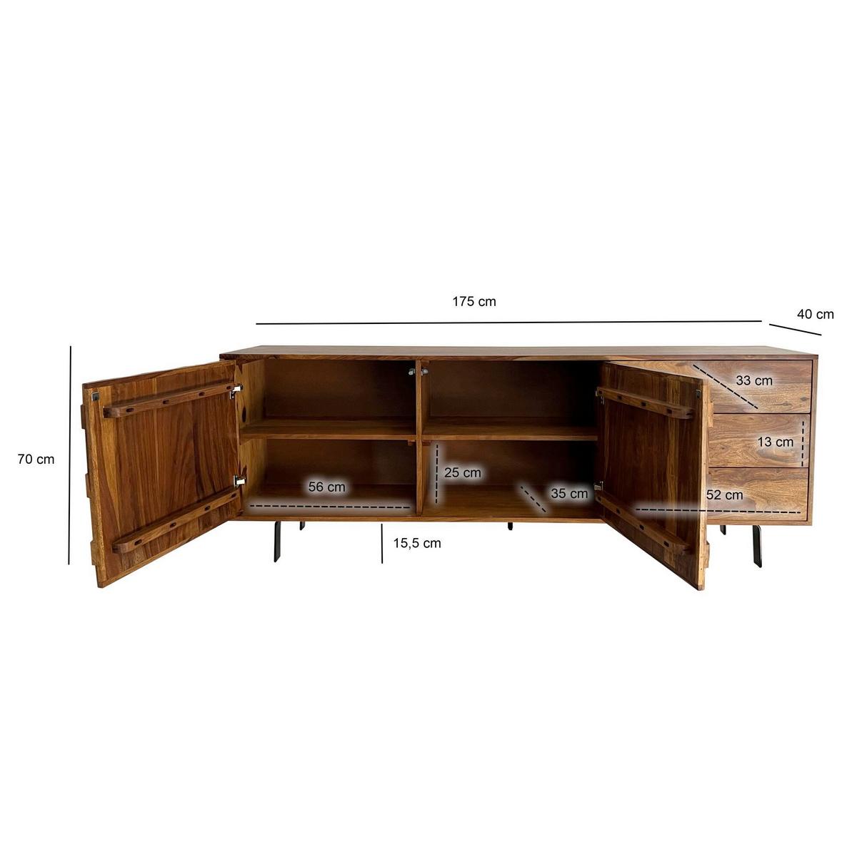 Sideboard Sheeshamfarben B: 175cm - Sheeshamfarben/Schwarz, Natur, Holz (175/70/40cm) - Livetastic