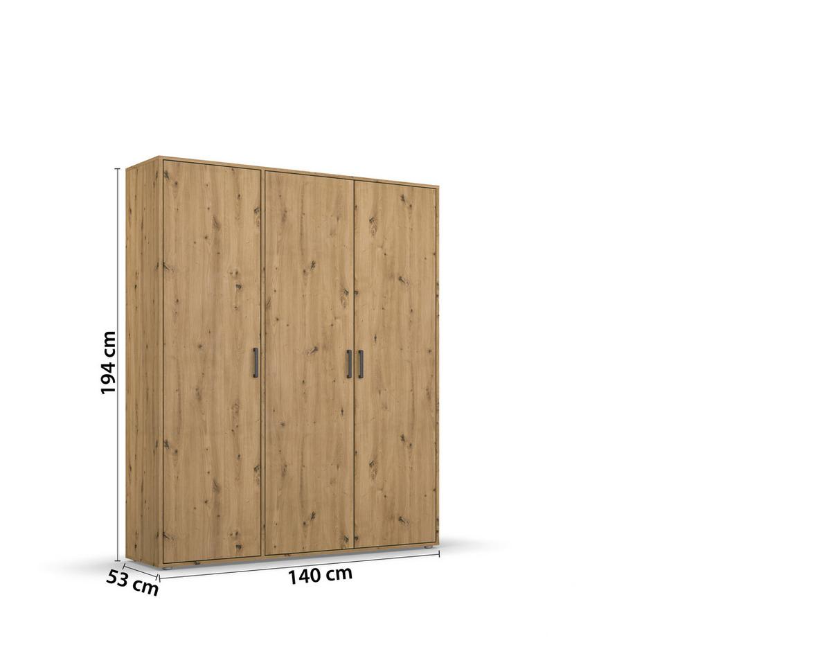 Drehtürenschrank 140 cm Voyager Eiche Artisan - Eiche Artisan, MODERN, Holzwerkstoff (140/194/53cm) - Rauch Möbel